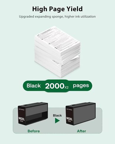 خراطيش حبر سوداء 962XL متوافقة مع طابعات HP 962 بالحبر الأسود عالية الإنتاجية مع طابعات HP OfficeJet Pro 9020 9018 9010 9012 9015e 9025e 9019 (عبوتان) in Kuwait