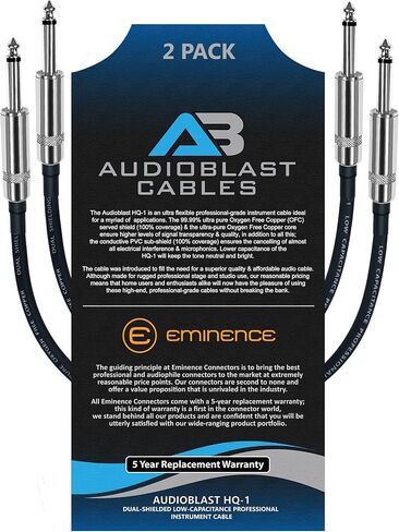 Audioblast - وحدتان - 9 بوصة - HQ-1 - فائق المرونة - مزدوج الحماية (100%) - كابل تصحيح دواسة تأثيرات آلة الجيتار مع مقابس TS مستقيمة مقاس ¼ بوصة (6.35 مم) وأحذية مزدوجة متداخلة in Kuwait
