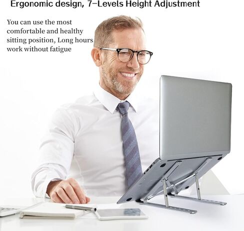Laptop Stand for Desk,Adjustable Height Foldable Portable Dj Laptop Stand,Computer Stand,Ergonomic Aluminum Laptop Stands,Compatible 10-15" MacBook air pro dell hp Lenovo(Silver) in Saudi Arabia