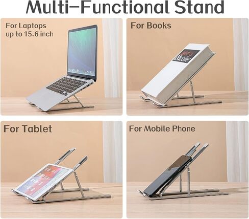 Laptop Stand for Desk,Adjustable Height Foldable Portable Dj Laptop Stand,Computer Stand,Ergonomic Aluminum Laptop Stands,Compatible 10-15" MacBook air pro dell hp Lenovo(Silver) in Saudi Arabia