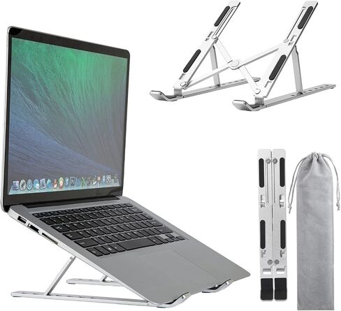 Laptop Stand for Desk,Adjustable Height Foldable Portable Dj Laptop Stand,Computer Stand,Ergonomic Aluminum Laptop Stands,Compatible 10-15" MacBook air pro dell hp Lenovo(Silver) in Saudi Arabia