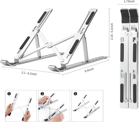 Laptop Stand for Desk,Adjustable Height Foldable Portable Dj Laptop Stand,Computer Stand,Ergonomic Aluminum Laptop Stands,Compatible 10-15" MacBook air pro dell hp Lenovo(Silver) in Saudi Arabia