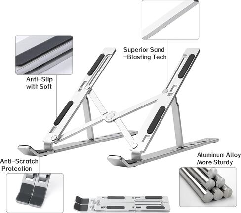Laptop Stand for Desk,Adjustable Height Foldable Portable Dj Laptop Stand,Computer Stand,Ergonomic Aluminum Laptop Stands,Compatible 10-15" MacBook air pro dell hp Lenovo(Silver) in Saudi Arabia