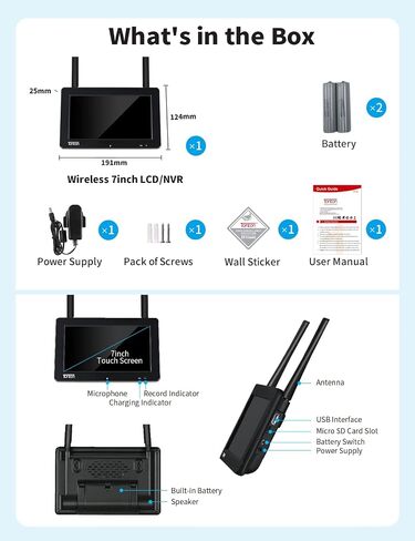 [صوت ثنائي الاتجاه وواي فاي مزدوج] نظام كاميرا أمان LCD محمول Tonton 2K 3MP لاسلكي مع شاشة لمس IPS مقاس 7 بوصات، طقم NVR 4CH، يدعم بطاقة SD بسعة تصل إلى 128 جيجابايت in Saudi Arabia
