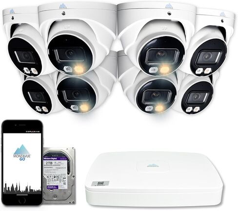 نظام كاميرا Montavue UltraHD PoE، 8 كاميرات مراقبة برجية 4K 8MP مع صوت، 16 قناة NVR، رؤية ليلية، إضاءة مزدوجة ذكية AI، كشف الحركة (الأشخاص/المركبة)، محرك أقراص ثابتة 3 تيرابايت (أبيض) in Saudi Arabia