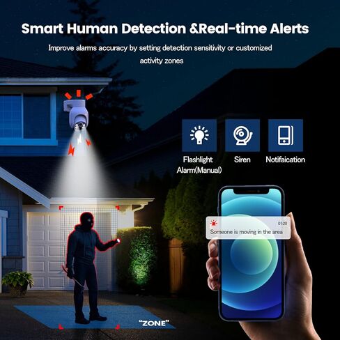 Camcamp 4MP Wireless PTZ Security Camera System, Indoor Outdoor Home Security Camera System, Color Night Vision, 2-Way Audio, Motion Detection Alarm, IP66 Waterproof, 2.4G WiFi in Kuwait