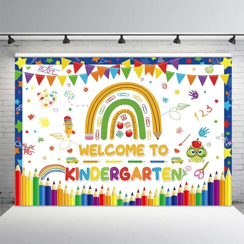 MEHOFOND 7x5ft Welcome to Kindergarten Backdrop Pencil Rainbow Back to School Bash Banner Classroom Party Decorations Homecoming Children Photography Background Prop Gift in Saudi Arabia