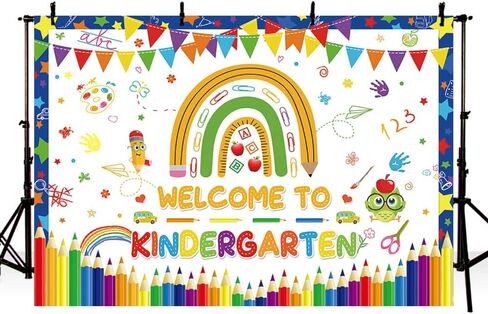 MEHOFOND 7x5ft Welcome to Kindergarten Backdrop Pencil Rainbow Back to School Bash Banner Classroom Party Decorations Homecoming Children Photography Background Prop Gift in Saudi Arabia