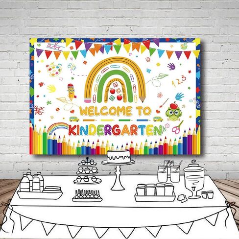MEHOFOND 7x5ft Welcome to Kindergarten Backdrop Pencil Rainbow Back to School Bash Banner Classroom Party Decorations Homecoming Children Photography Background Prop Gift in Saudi Arabia
