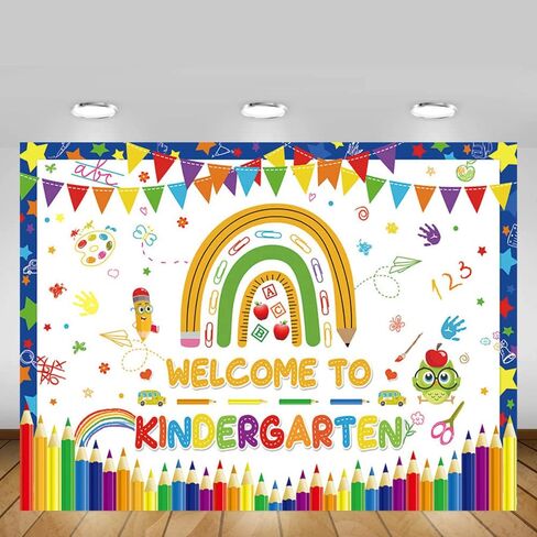 MEHOFOND 7x5ft Welcome to Kindergarten Backdrop Pencil Rainbow Back to School Bash Banner Classroom Party Decorations Homecoming Children Photography Background Prop Gift in Saudi Arabia