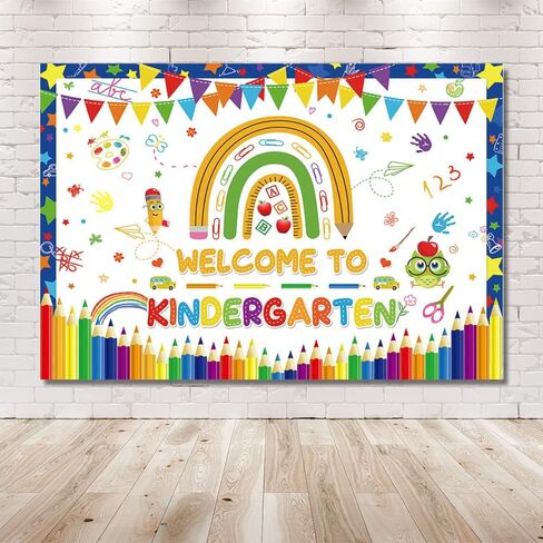 MEHOFOND 7x5ft Welcome to Kindergarten Backdrop Pencil Rainbow Back to School Bash Banner Classroom Party Decorations Homecoming Children Photography Background Prop Gift in Saudi Arabia