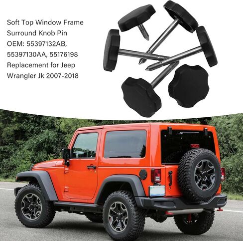 Qiilu 6 PCS (2 Short + 4 Long) Soft Top Window Frame Knob Door Surround Knobs Kits with Pin 55176198 Replacement for Jeep Wrangler Jk 2007‑2018 in Saudi Arabia