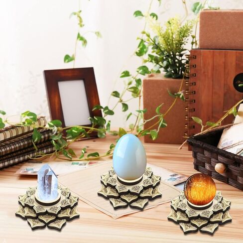 4 Pcs Crystal Sphere Display Stand, Wood Lotus Crystal Ball Stand, Wooden Mini Sphere Holder, Crystal Ball Display, Wood Crystal Ball Grid Board for Display Collection (O.D. 4.4 Inch) in Kuwait