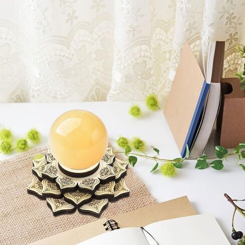 4 Pcs Crystal Sphere Display Stand, Wood Lotus Crystal Ball Stand, Wooden Mini Sphere Holder, Crystal Ball Display, Wood Crystal Ball Grid Board for Display Collection (O.D. 4.4 Inch) in Kuwait