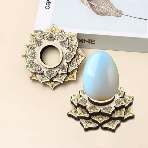 4 Pcs Crystal Sphere Display Stand, Wood Lotus Crystal Ball Stand, Wooden Mini Sphere Holder, Crystal Ball Display, Wood Crystal Ball Grid Board for Display Collection (O.D. 4.4 Inch) in Kuwait