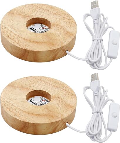 2 Pack LED Light Base, Multicolor Changing Round Lighted Stand Wooden Display Lamp Base for Display Statue 3D Crystal Art Jewelry in Saudi Arabia