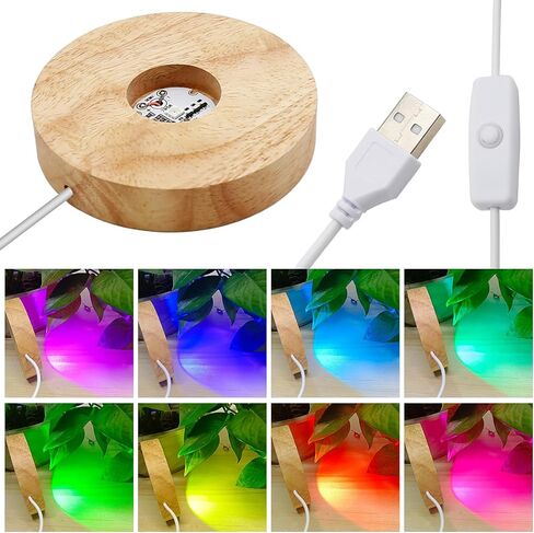 2 Pack LED Light Base, Multicolor Changing Round Lighted Stand Wooden Display Lamp Base for Display Statue 3D Crystal Art Jewelry in Saudi Arabia