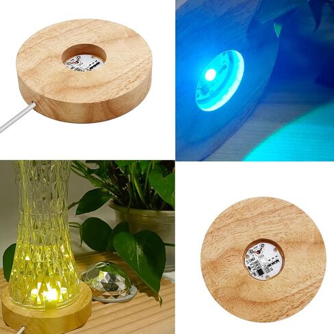 2 Pack LED Light Base, Multicolor Changing Round Lighted Stand Wooden Display Lamp Base for Display Statue 3D Crystal Art Jewelry in Saudi Arabia