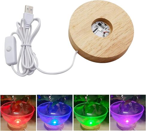 2 Pack LED Light Base, Multicolor Changing Round Lighted Stand Wooden Display Lamp Base for Display Statue 3D Crystal Art Jewelry in Saudi Arabia