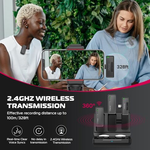 ميكروفون ULANZI UW-MIC اللاسلكي Lavalier 2.4 جيجا هرتز لجهاز iPhone iPad، ميكروفون تشغيل 2 في 1 مع علبة شحن للهاتف وتسجيل الفيديو ومقابلة مستخدمي YouTube ومدوني الفيديو، نطاق نقل 328 قدمًا in Saudi Arabia