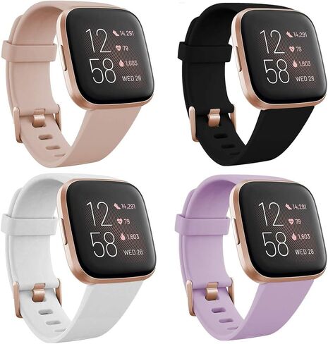 4 قطع من الأربطة المتوافقة مع Versa 2، أحزمة رياضية بديلة لـ Versa/Versa 2/Versa Lite مع إبزيم ساعة ذهبي وردي للنساء in Kuwait