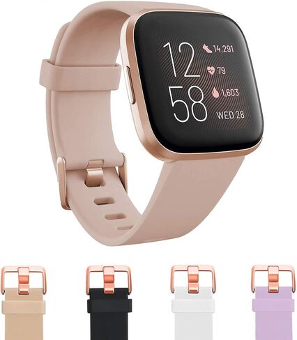 4 قطع من الأربطة المتوافقة مع Versa 2، أحزمة رياضية بديلة لـ Versa/Versa 2/Versa Lite مع إبزيم ساعة ذهبي وردي للنساء in Kuwait