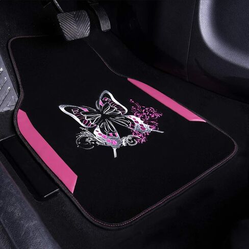 CAR PASS Embroidery Butterfly Leather Car Floor Mats, Purple Carpet Floor Mats with Heel Pad for Cute Women Girl, Universal Fit for Suvs,Sedans,Trucks,Cars, Set of 4 ((Black and Purple) in Kuwait