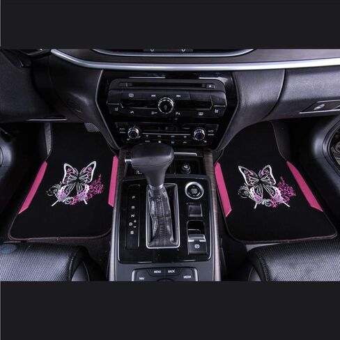 CAR PASS Embroidery Butterfly Leather Car Floor Mats, Purple Carpet Floor Mats with Heel Pad for Cute Women Girl, Universal Fit for Suvs,Sedans,Trucks,Cars, Set of 4 ((Black and Purple) in Kuwait