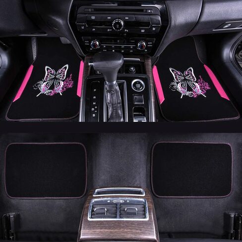 CAR PASS Embroidery Butterfly Leather Car Floor Mats, Purple Carpet Floor Mats with Heel Pad for Cute Women Girl, Universal Fit for Suvs,Sedans,Trucks,Cars, Set of 4 ((Black and Purple) in Kuwait