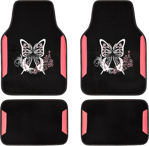 CAR PASS Embroidery Butterfly Leather Car Floor Mats, Purple Carpet Floor Mats with Heel Pad for Cute Women Girl, Universal Fit for Suvs,Sedans,Trucks,Cars, Set of 4 ((Black and Purple) in Kuwait