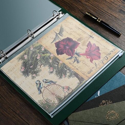 12 عبوة من جيوب الموثق، مقاس الحروف 3 فتحات 11.4 بوصة × 9.4 بوصة مقاومة للماء من البولي فينيل كلوريد، أكياس تخزين مستندات فضفاضة بأوراق شجر، أكياس شفافة بسحاب، جيب للموثق ذو 3 حلقات in Kuwait