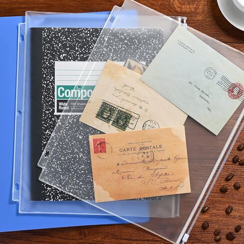 12 عبوة من جيوب الموثق، مقاس الحروف 3 فتحات 11.4 بوصة × 9.4 بوصة مقاومة للماء من البولي فينيل كلوريد، أكياس تخزين مستندات فضفاضة بأوراق شجر، أكياس شفافة بسحاب، جيب للموثق ذو 3 حلقات in Kuwait