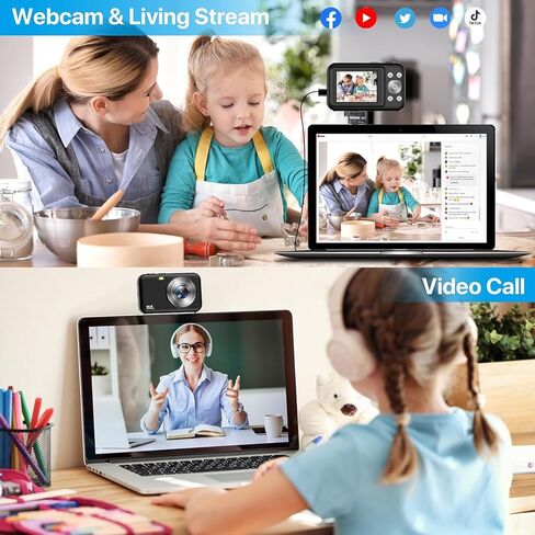 كاميرا أطفال 1080 بيكسل مع تكبير 16X - كاميرا رقمية مضادة للاهتزاز 48 ميجابكسل للتصوير الفوتوغرافي مع بطاقة 32 جيجابايت، كاميرا صغيرة مدمجة للأطفال المبتدئين in Kuwait