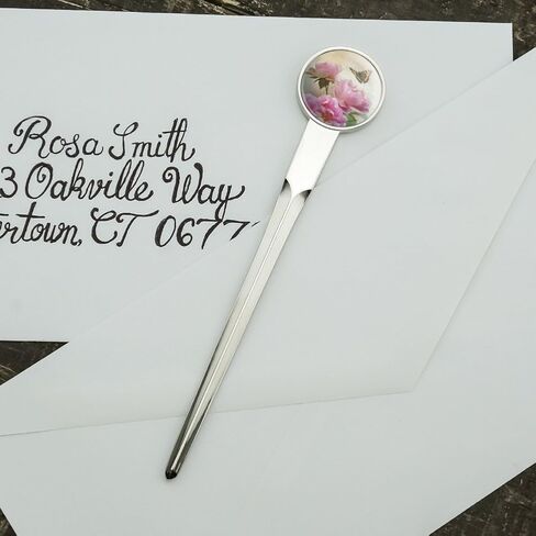 Pink Roses and Butterly Classic Chrome Plated Metal Envelope Letter Opener Slitter in Saudi Arabia