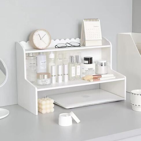 Desktop Organizer Office Desk Storage Rack, Desktop Shelf for Top of Desk, Stationery Cosmetics Toy Storage Display Shelf, White Expandable Desktop Stand Shelf for Office, Dormitory, Home(Small) in Saudi Arabia