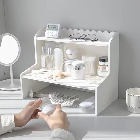 Desktop Organizer Office Desk Storage Rack, Desktop Shelf for Top of Desk, Stationery Cosmetics Toy Storage Display Shelf, White Expandable Desktop Stand Shelf for Office, Dormitory, Home(Small) in Saudi Arabia
