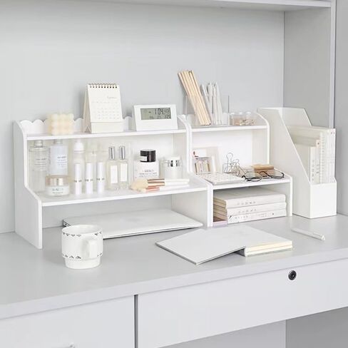 Desktop Organizer Office Desk Storage Rack, Desktop Shelf for Top of Desk, Stationery Cosmetics Toy Storage Display Shelf, White Expandable Desktop Stand Shelf for Office, Dormitory, Home(Small) in Saudi Arabia