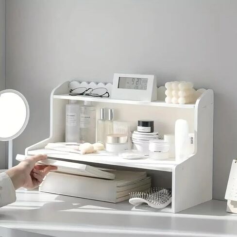 Desktop Organizer Office Desk Storage Rack, Desktop Shelf for Top of Desk, Stationery Cosmetics Toy Storage Display Shelf, White Expandable Desktop Stand Shelf for Office, Dormitory, Home(Small) in Saudi Arabia