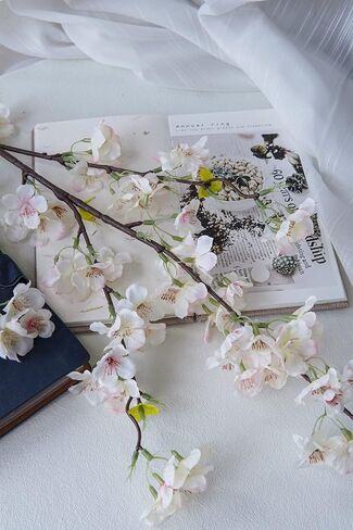 4 قطع زهور زهر الكرز الاصطناعية بطول 43 بوصة زهر الكرز ديكور زهور وهمية لتزيين المنزل والزفاف في الهواء الطلق (أبيض) in Kuwait