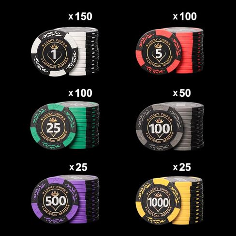 رقائق لعبة البوكر الطينية لتكساس هولدم، مجموعة شرائح 500 قطعة 14 جرام مع حقيبة حمل ABS، مجموعتان من البطاقات، 5 نرد، 3 أزرار، رقائق مرقمة in Kuwait