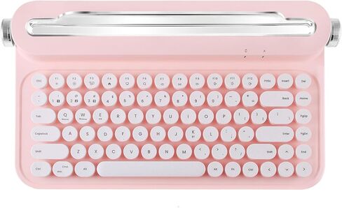 ACTTO Retro Bluetooth Wireless Keyboard, 84 Keys Typewriter Style Keyboard with Built-in Stand for iPad, Tablet, iPhone, Smart Phone, PC, Connect up to 3 Devices (B305, Baby Pink) in Saudi Arabia
