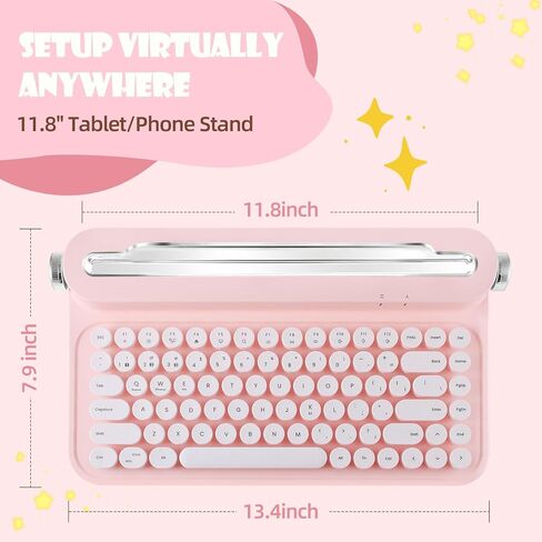 ACTTO Retro Bluetooth Wireless Keyboard, 84 Keys Typewriter Style Keyboard with Built-in Stand for iPad, Tablet, iPhone, Smart Phone, PC, Connect up to 3 Devices (B305, Baby Pink) in Saudi Arabia