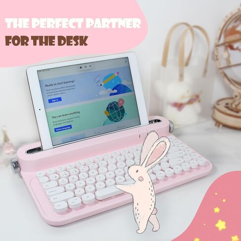 ACTTO Retro Bluetooth Wireless Keyboard, 84 Keys Typewriter Style Keyboard with Built-in Stand for iPad, Tablet, iPhone, Smart Phone, PC, Connect up to 3 Devices (B305, Baby Pink) in Saudi Arabia