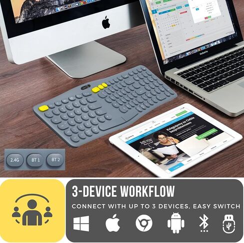 لوحة مفاتيح كمبيوتر لاسلكية مريحة بتقنية البلوتوث 2.4G مع مسند معصم مبطن، لوحة مفاتيح منفصلة مريحة للآلة الكاتبة، 104 مفاتيح مدمجة ولوحة مفاتيح مستديرة لطيفة لأنظمة Mac/Windows in Kuwait