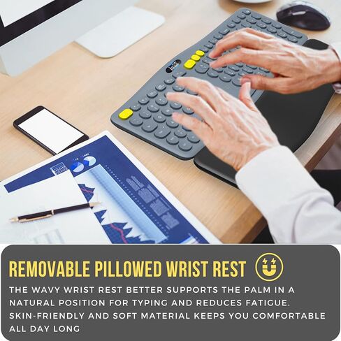 لوحة مفاتيح كمبيوتر لاسلكية مريحة بتقنية البلوتوث 2.4G مع مسند معصم مبطن، لوحة مفاتيح منفصلة مريحة للآلة الكاتبة، 104 مفاتيح مدمجة ولوحة مفاتيح مستديرة لطيفة لأنظمة Mac/Windows in Kuwait