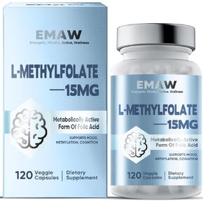 L Methylfolate 15 mg, with Methyl B12 & B6 Folate Supplement for Balanced Mood, Support Brain Health & Immune, 120 Capsules