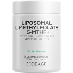 Codeage Liposomal L-Methylfolate 5-MTHF+ - Active Vitamin B9, Methylcobalamin B12, Betaine TMG, B6-2-Month Supply Multivitamins - Liposomal Delivery - Bioavailable B-Vitamin Complex - 60 Capsules