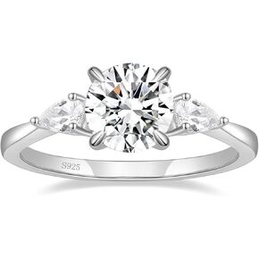 2 CT Moissanite Engagement Rings for Women D Color VVS1 Clarity 925 Sterling Silver Solitaire Round Cut 3 Stone Wedding Breats Breats for Size 3-11