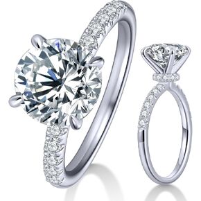 KSTYLE 2CT Moissanite Solitaire Engagement Rings for Women Round Cut D Color VVS1 Clarity, S925 Sterling Silver Rings 18K White Gold Plated Wedding Rings for Women