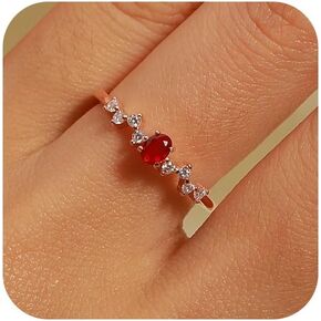 Red Birthstone Ring 925 Sterling Silver Ruby Ring for Women Dainty CZ Oval Birthstone Stackable Eternity Ring Wedding Bands Promise Engagement Ring for Mom Wife Grandmom Birthday Jewelry Graduation Gifts Size 6-10